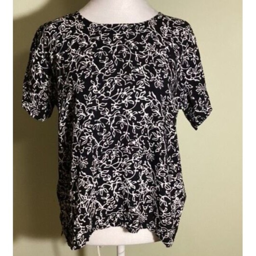 Mexicali Blues Women's Black & White Rayon Bohemian Short Sleeve Blouse Size L